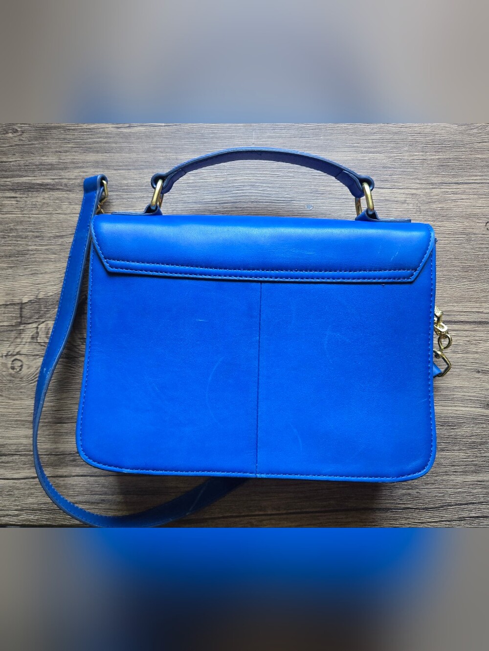 J Crew Edie Cobalt Blue 100% Cow Leather Top-Handle Satchel Bag Ladylike - Picture 3 of 13